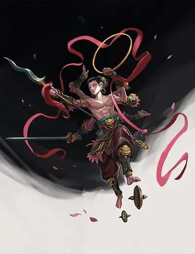 Nezha se enfrenta al rey mono, sun wukong, en combate